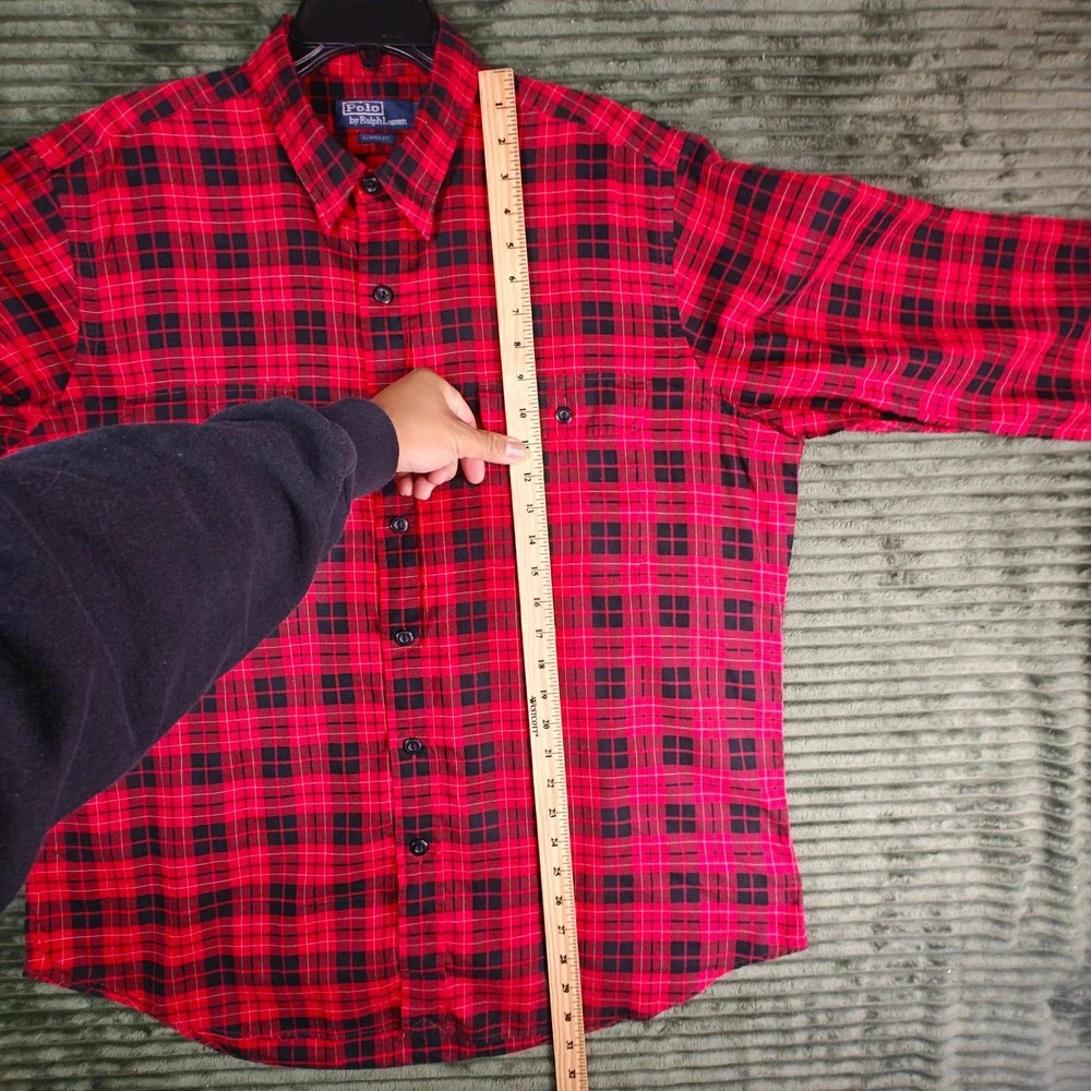 Polo Ralph Lauren Mens XL Classic Fit Red Black Plaid Flannel Button Down Shirt